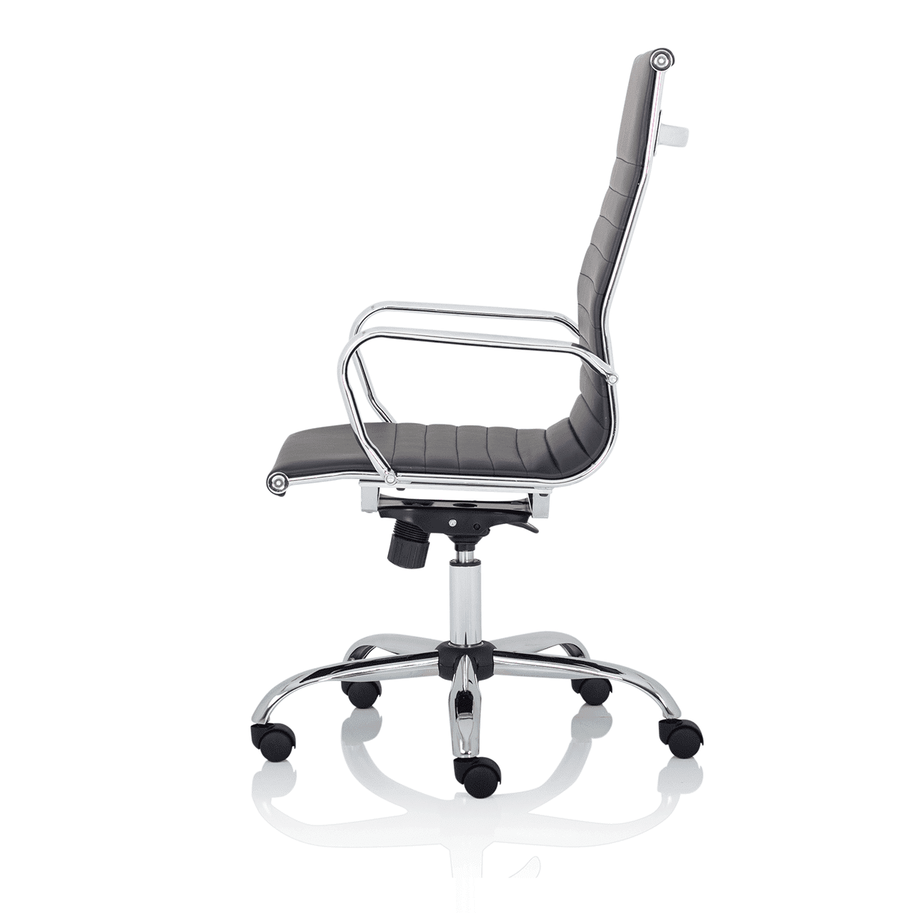 Nola Black Leather Executive Office Chair with Arms - Chrome Frame, 120kg Capacity, 8hr Usage, Adjustable Height & Tilt, 2-Year Warranty