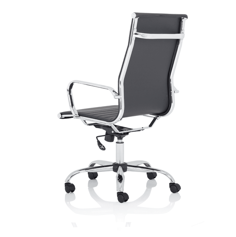 Nola Black Leather Executive Office Chair with Arms - Chrome Frame, 120kg Capacity, 8hr Usage, Adjustable Height & Tilt, 2-Year Warranty