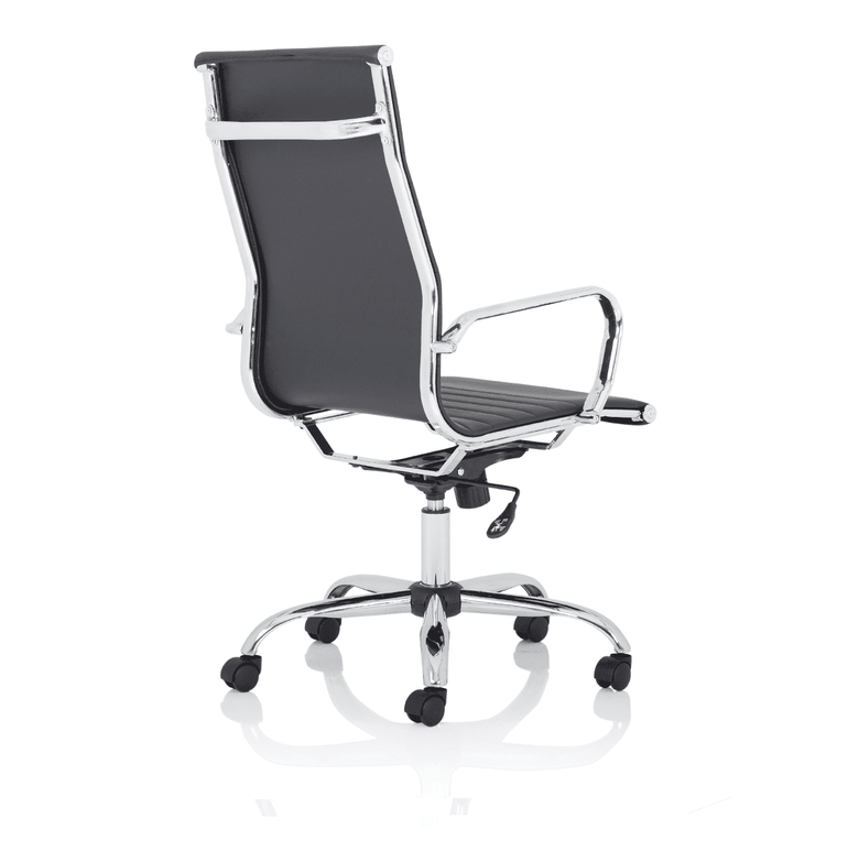 Nola Black Leather Executive Office Chair with Arms - Chrome Frame, 120kg Capacity, 8hr Usage, Adjustable Height & Tilt, 2-Year Warranty