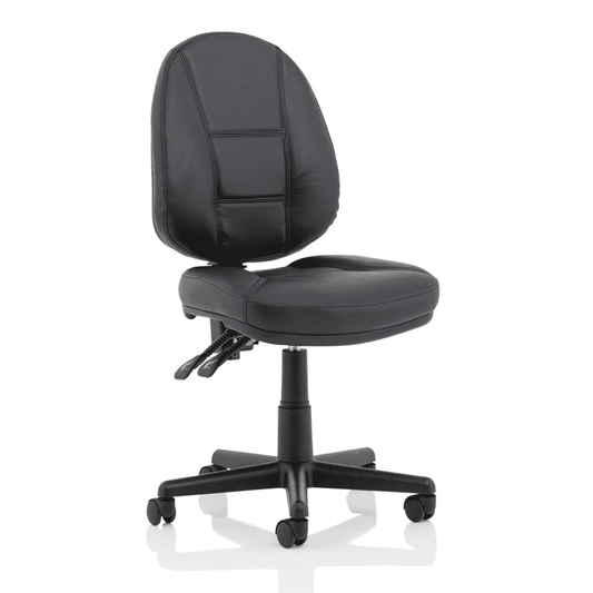 Jackson Medium Back Black Leather Task Operator Office Chair - Soft Bonded Leather, Adjustable Arms, 120kg Capacity, 8hr Usage, 2Yr Mechanism Guarantee