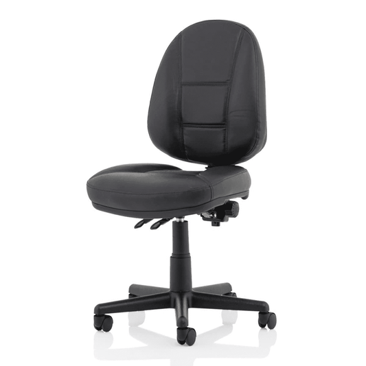 Jackson Medium Back Black Leather Task Operator Office Chair - Soft Bonded Leather, Adjustable Arms, 120kg Capacity, 8hr Usage, 2Yr Mechanism Guarantee