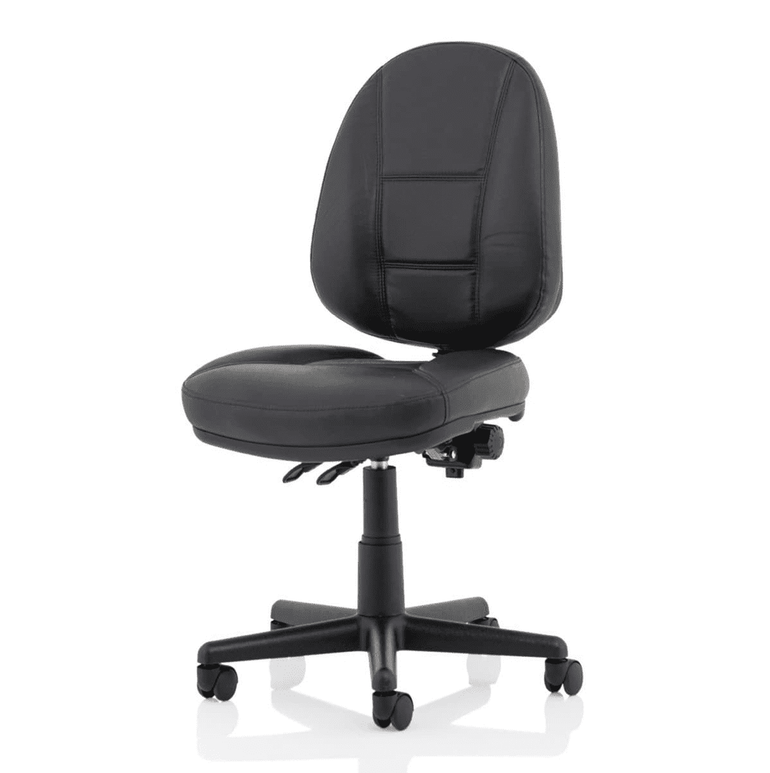 Jackson Medium Back Black Leather Task Operator Office Chair - Soft Bonded Leather, Adjustable Arms, 120kg Capacity, 8hr Usage, 2Yr Mechanism Guarantee