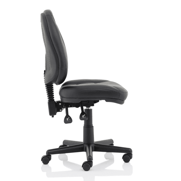 Jackson Medium Back Black Leather Task Operator Office Chair - Soft Bonded Leather, Adjustable Arms, 120kg Capacity, 8hr Usage, 2Yr Mechanism Guarantee