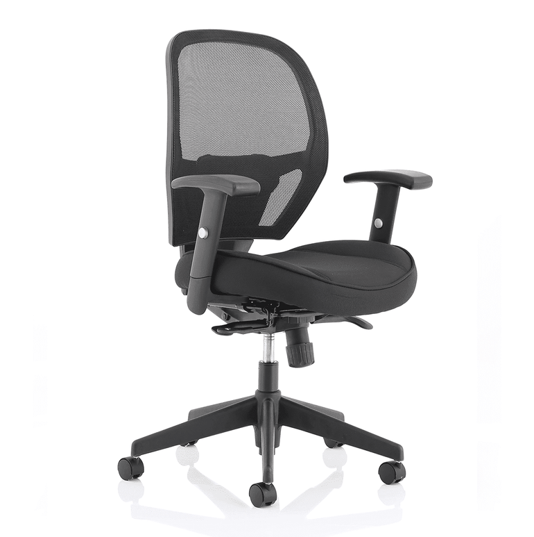 Denver High Mesh Back Task Operator Office Chair - Black, Adjustable Arms, Lumbar Support, 120kg Capacity, 8hr Usage, 3yr Warranty