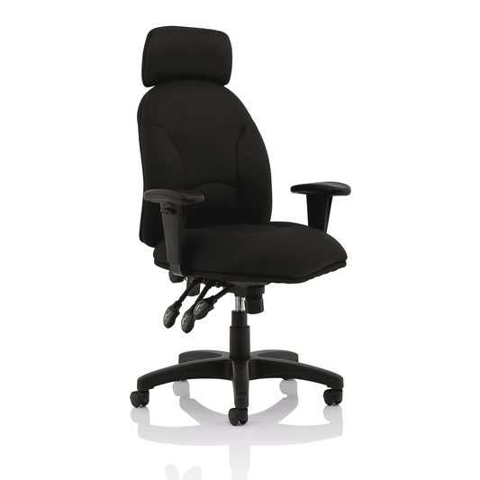 Jet High Back Black Fabric Task Operator Office Chair - 120kg Capacity, 8hr Usage, Adjustable Arms & Headrest, 2yr Mechanism Guarantee