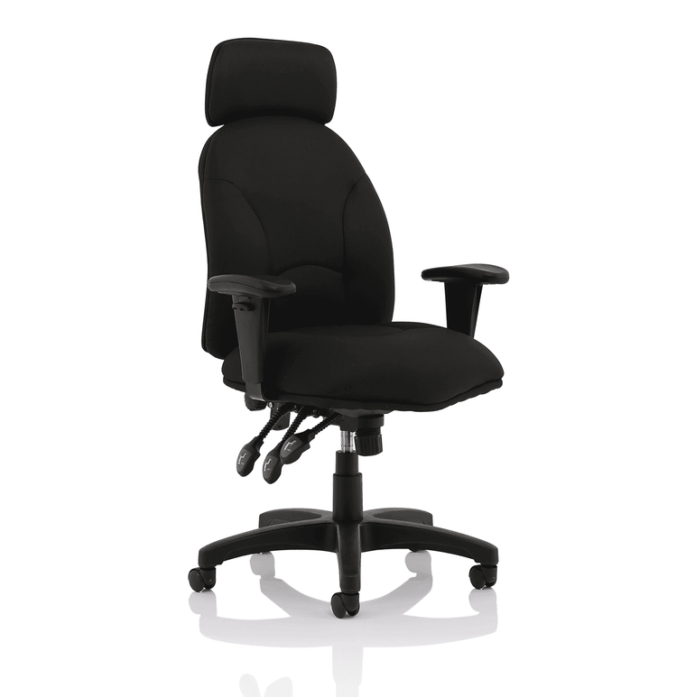 Jet High Back Black Fabric Task Operator Office Chair - 120kg Capacity, 8hr Usage, Adjustable Arms & Headrest, 2yr Mechanism Guarantee