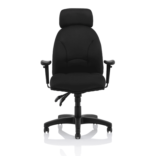 Jet High Back Black Fabric Task Operator Office Chair - 120kg Capacity, 8hr Usage, Adjustable Arms & Headrest, 2yr Mechanism Guarantee