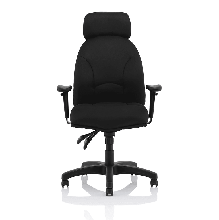 Jet High Back Black Fabric Task Operator Office Chair - 120kg Capacity, 8hr Usage, Adjustable Arms & Headrest, 2yr Mechanism Guarantee