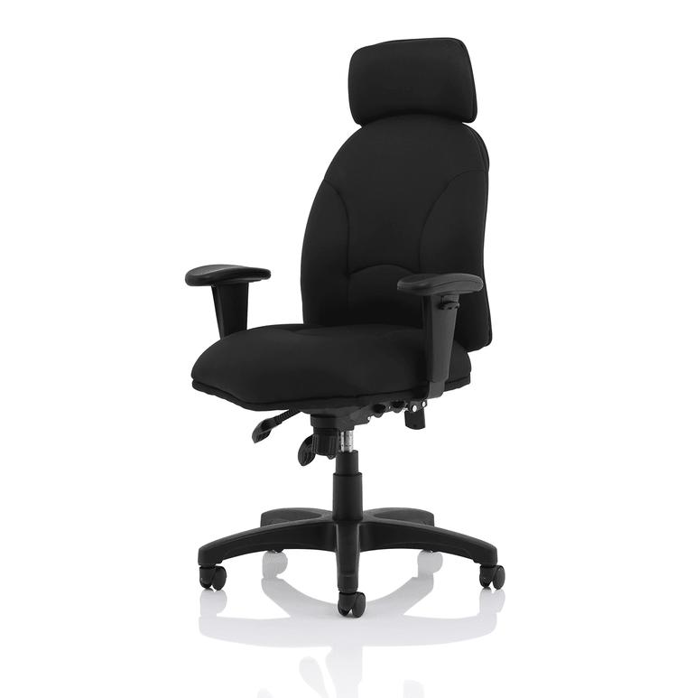 Jet High Back Black Fabric Task Operator Office Chair - 120kg Capacity, 8hr Usage, Adjustable Arms & Headrest, 2yr Mechanism Guarantee