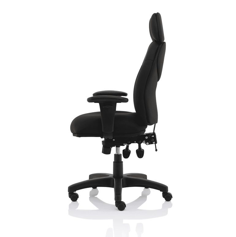 Jet High Back Black Fabric Task Operator Office Chair - 120kg Capacity, 8hr Usage, Adjustable Arms & Headrest, 2yr Mechanism Guarantee