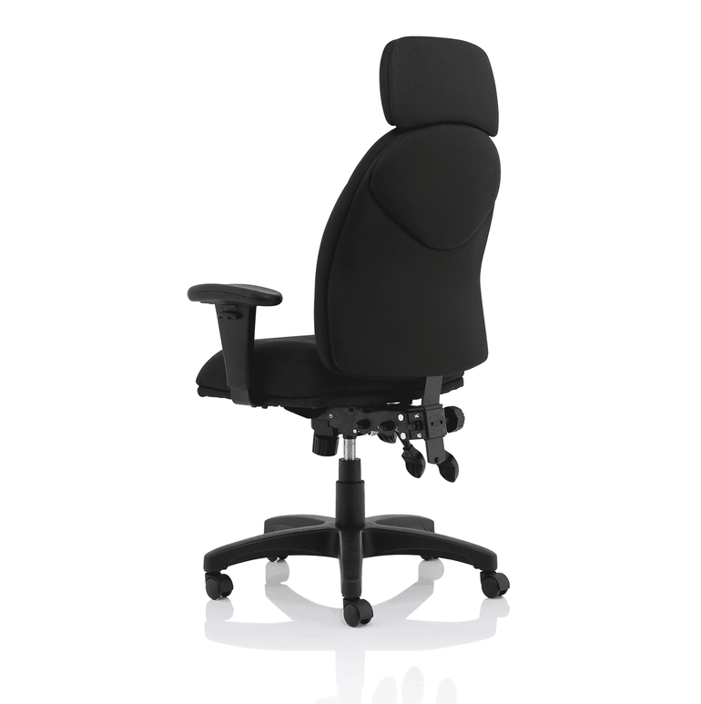 Jet High Back Black Fabric Task Operator Office Chair - 120kg Capacity, 8hr Usage, Adjustable Arms & Headrest, 2yr Mechanism Guarantee