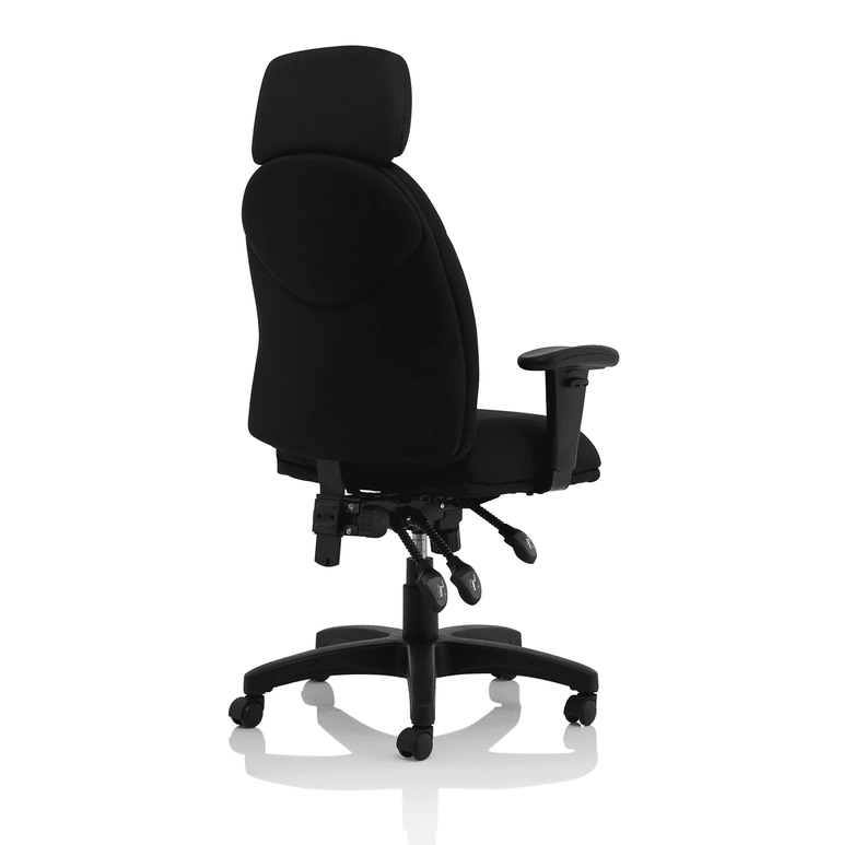 Jet High Back Black Fabric Task Operator Office Chair - 120kg Capacity, 8hr Usage, Adjustable Arms & Headrest, 2yr Mechanism Guarantee