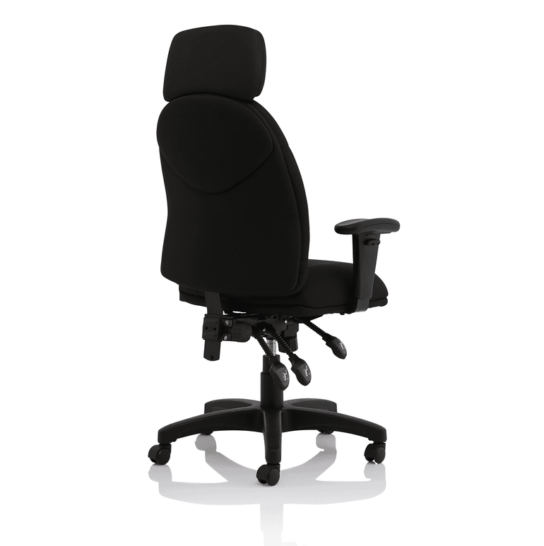 Jet High Back Black Fabric Task Operator Office Chair - 120kg Capacity, 8hr Usage, Adjustable Arms & Headrest, 2yr Mechanism Guarantee