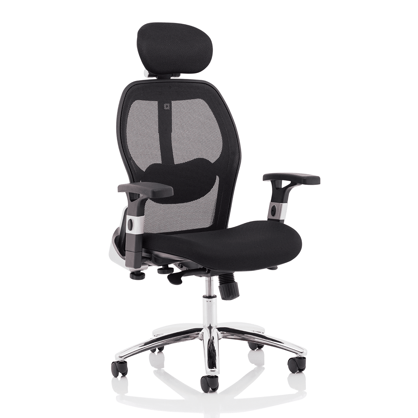 Sanderson II High Mesh Back Executive Office Chair - Airmesh Seat, Chrome Frame, Adjustable Arms & Lumbar Support, 125kg Capacity, 8hr Usage