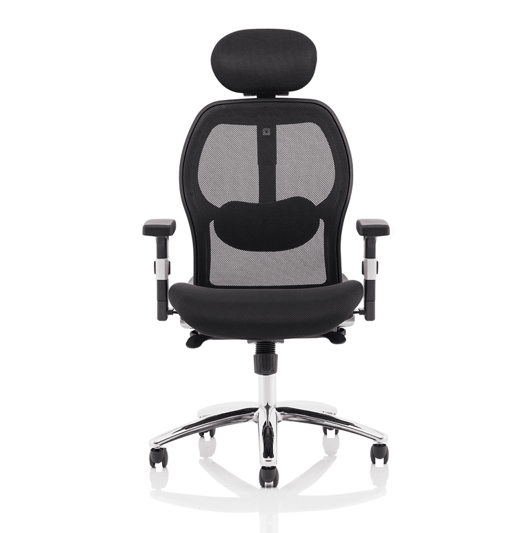 Sanderson II High Mesh Back Executive Office Chair - Airmesh Seat, Chrome Frame, Adjustable Arms & Lumbar Support, 125kg Capacity, 8hr Usage