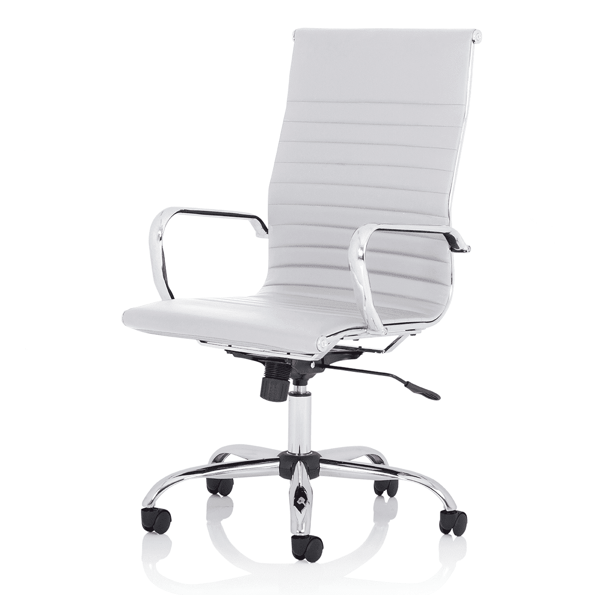 Nola Black Leather Executive Office Chair with Arms - Chrome Frame, 120kg Capacity, 8hr Usage, Adjustable Height & Tilt, 2-Year Warranty