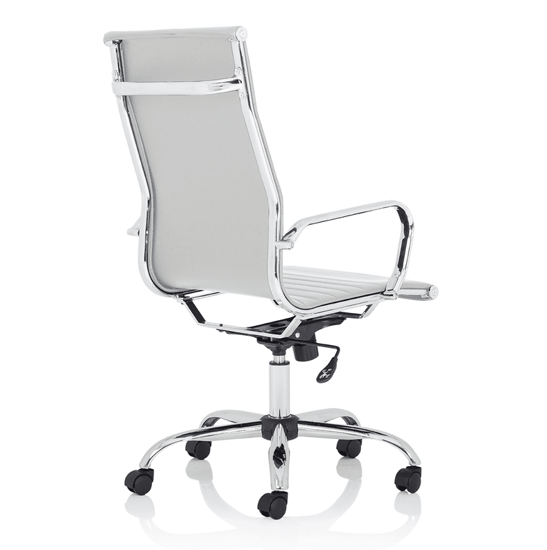 Nola Black Leather Executive Office Chair with Arms - Chrome Frame, 120kg Capacity, 8hr Usage, Adjustable Height & Tilt, 2-Year Warranty