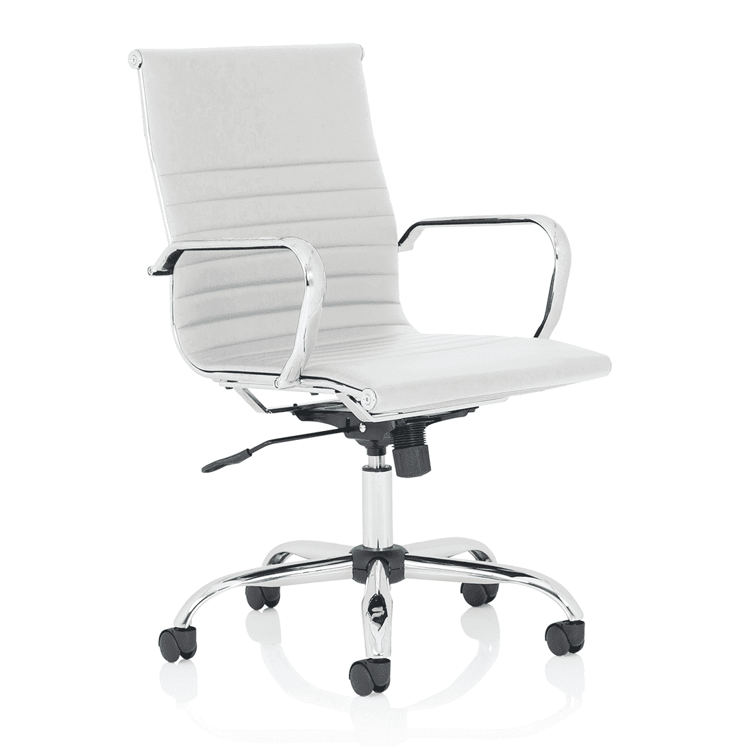 Nola Black Leather Executive Office Chair with Arms - Chrome Frame, 120kg Capacity, 8hr Usage, Adjustable Height & Tilt, 2-Year Warranty