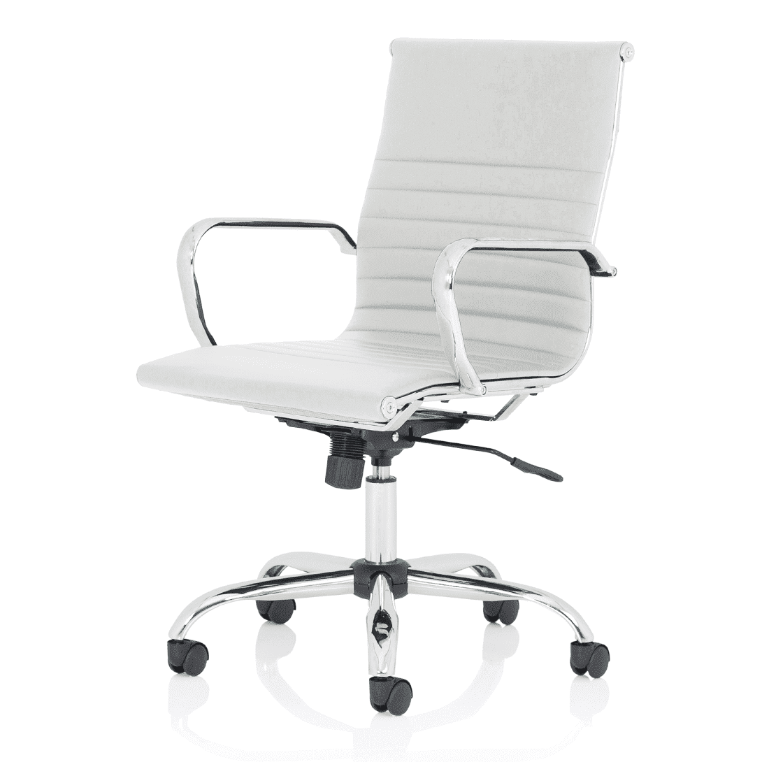 Nola Black Leather Executive Office Chair with Arms - Chrome Frame, 120kg Capacity, 8hr Usage, Adjustable Height & Tilt, 2-Year Warranty