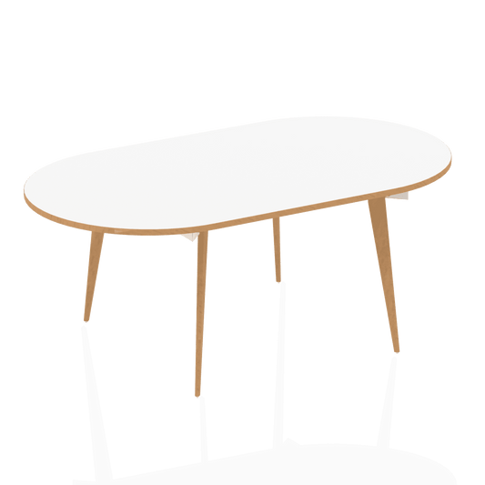Oslo Oval Boardroom Table - D-End MFC Top, Wooden Legs, White Frame, Self-Assembly, 1800x1000 or 2400x1000mm, 5-Year Guarantee