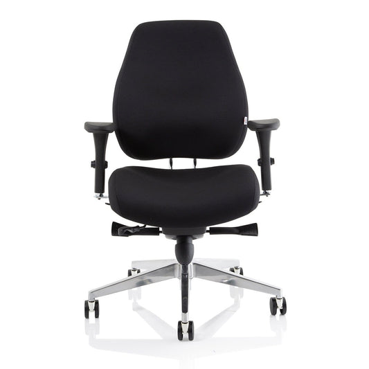 Chiro Plus High Back Ergonomic Posture Chair with Arms - Black Fabric, Chrome Metal Frame, Adjustable Features, 150kg Capacity, 24hr Usage