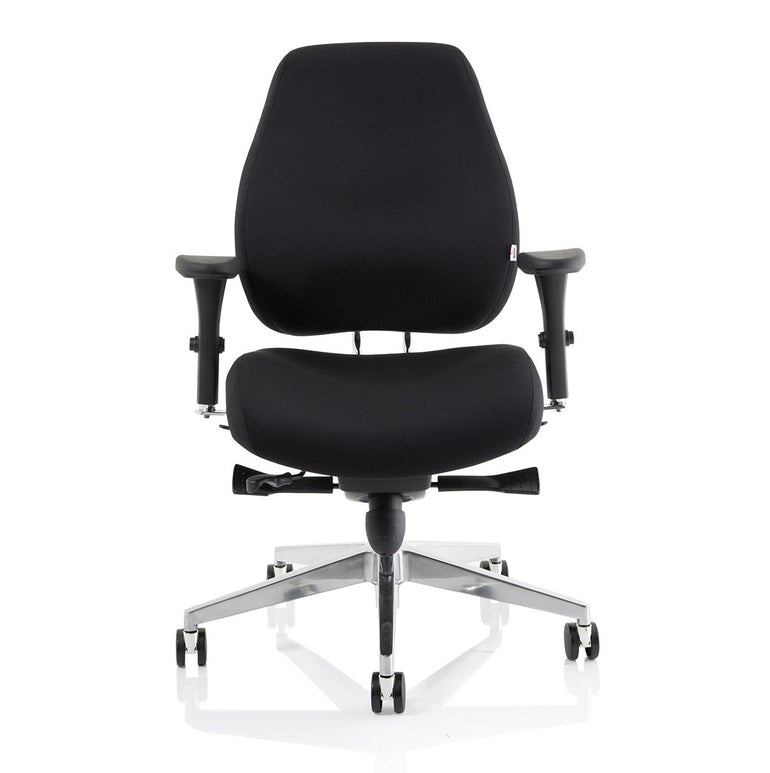 Chiro Plus High Back Ergonomic Posture Chair with Arms - Black Fabric, Chrome Metal Frame, Adjustable Features, 150kg Capacity, 24hr Usage