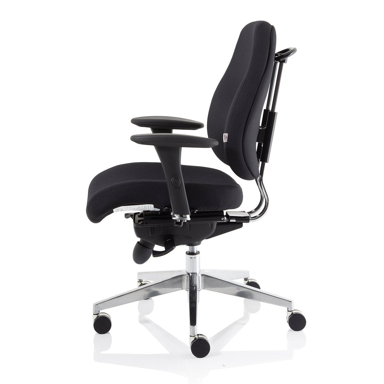 Chiro Plus High Back Ergonomic Posture Chair with Arms - Black Fabric, Chrome Metal Frame, Adjustable Features, 150kg Capacity, 24hr Usage