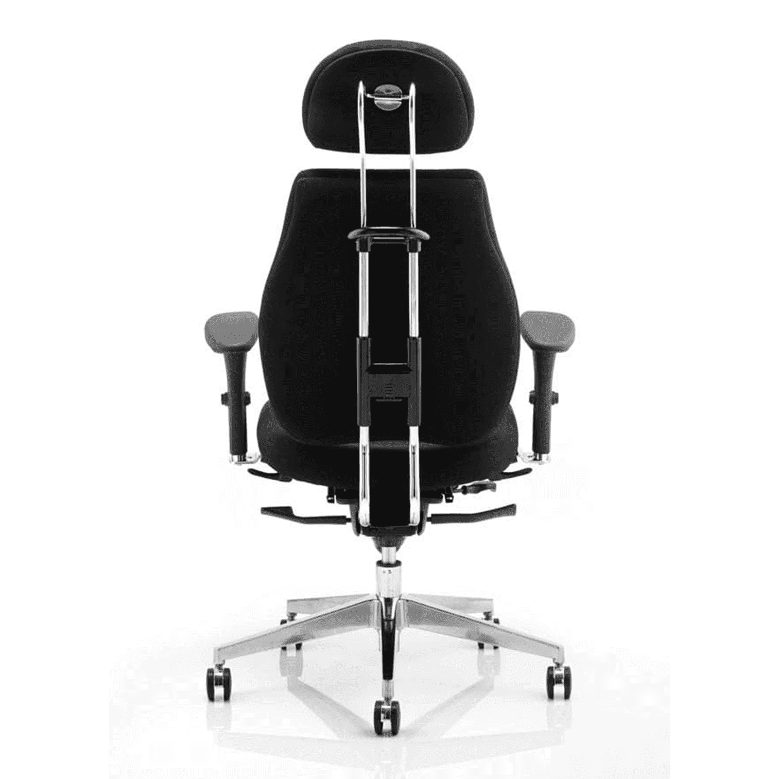 Chiro Plus High Back Ergonomic Posture Chair with Arms - Black Fabric, Chrome Metal Frame, Adjustable Features, 150kg Capacity, 24hr Usage