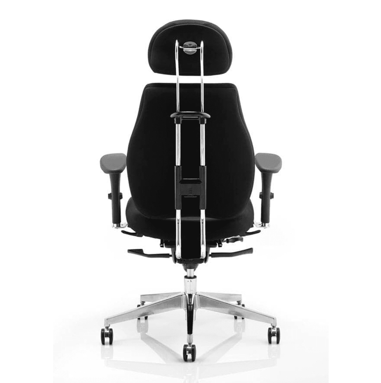 Chiro Plus High Back Ergonomic Posture Chair with Arms - Black Fabric, Chrome Metal Frame, Adjustable Features, 150kg Capacity, 24hr Usage