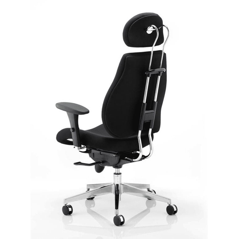 Chiro Plus High Back Ergonomic Posture Chair with Arms - Black Fabric, Chrome Metal Frame, Adjustable Features, 150kg Capacity, 24hr Usage