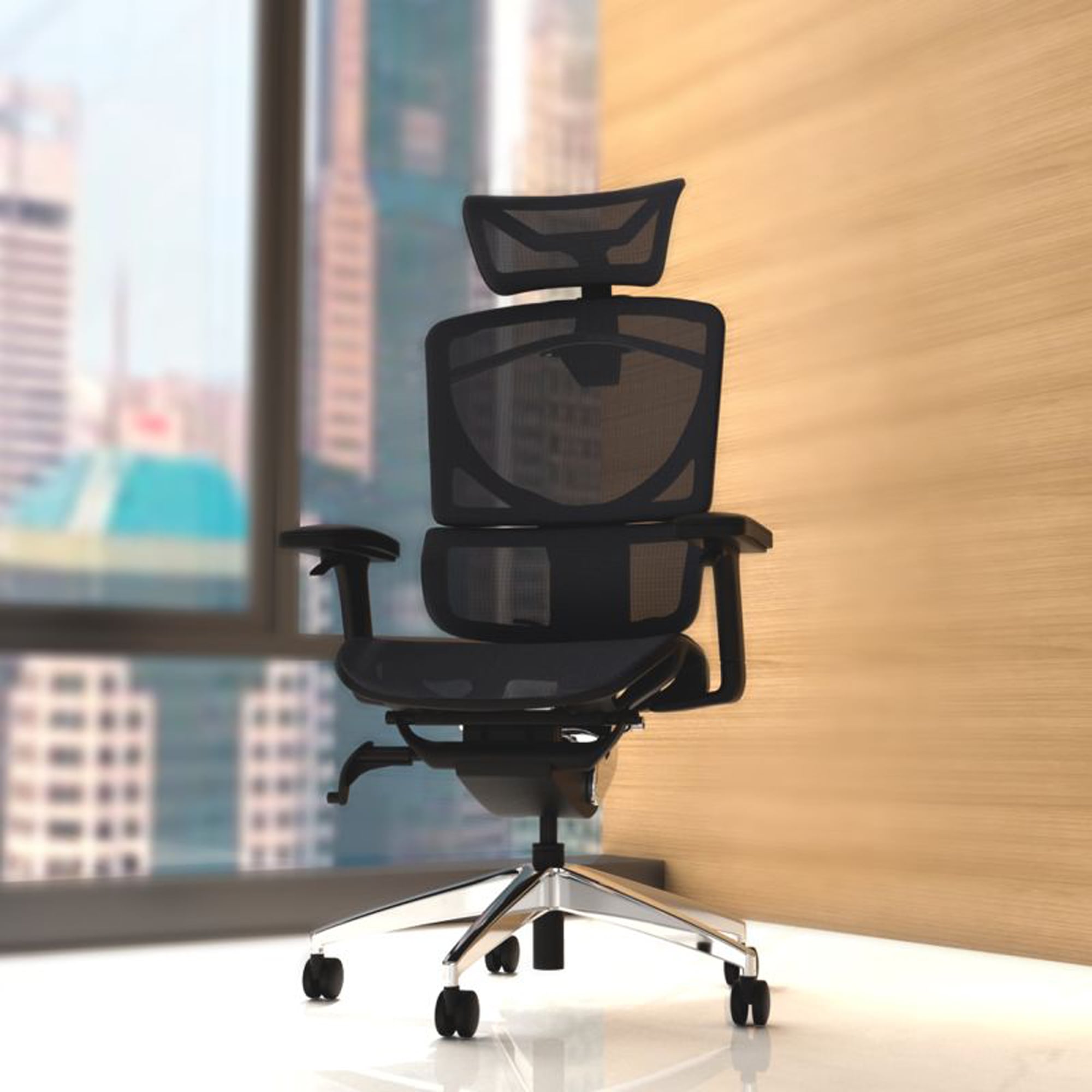 Ergo Click Plus High Back Ergonomic Office Chair - FabriMesh, Adjustable Arms & Headrest, Chrome Frame, 135kg Capacity, 24hr Use (Flat Packed)