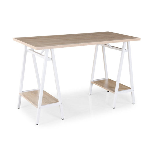 Pella home office workstation trestle legs – Windsor oak with white frame - Office Products Online