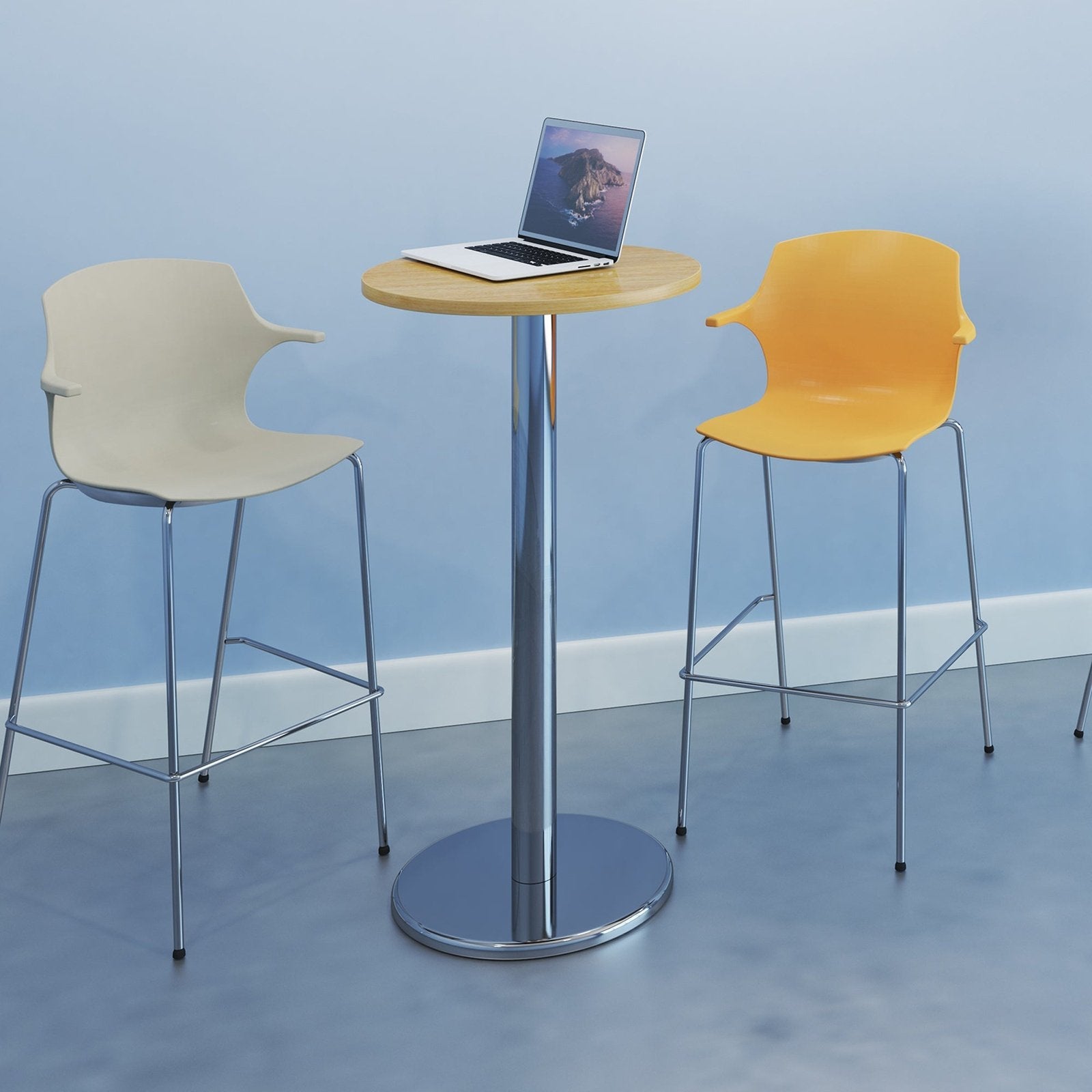 Pisa rectangular poseur table with round chrome bases - Office Products Online
