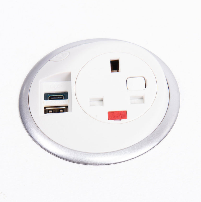 Pixel in-surface power module UK socket, 1 x TUF A&C connectors USB charger - white - Office Products Online