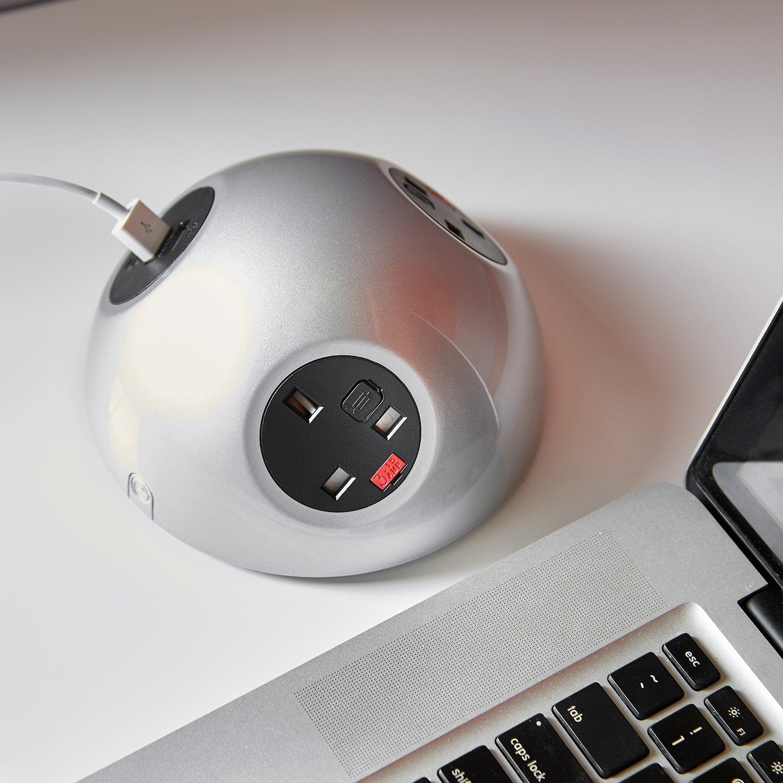 Pluto domed on-surface power module with UK socket, 1 TUF A&C connectors USB charger, 2 x RJ45 sockets - Office Products Online