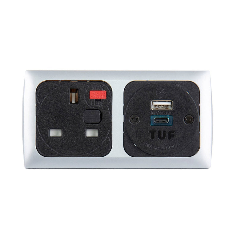 Proton panel mounted power module 1 x TUF A&C connectors USB charger - silver/black - Office Products Online