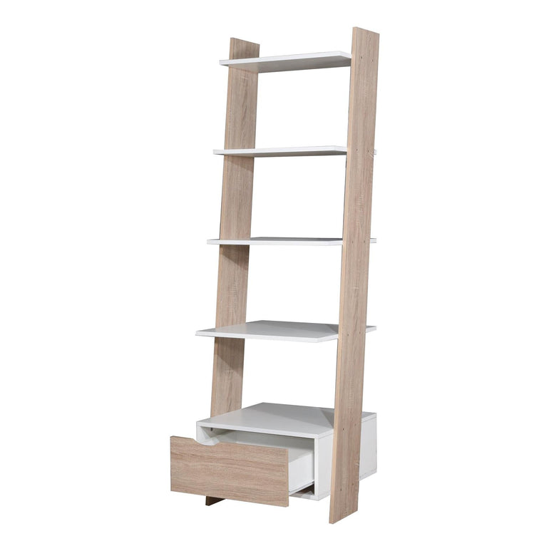 Pulford Scandinavian Ladder Bookcase Drawer allhomely