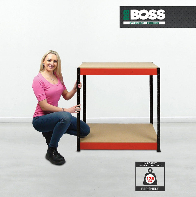RB Boss 2x Tier Workstation Unit 900x900x600mm 800kgs UDL - Red/Black - Office Products Online
