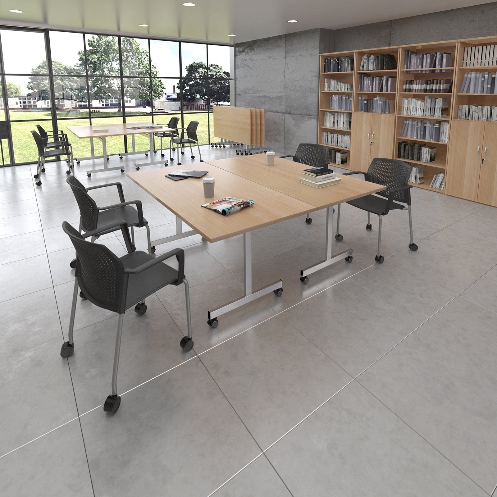 Rectangular fliptop meeting table with silver frame - Office Products Online