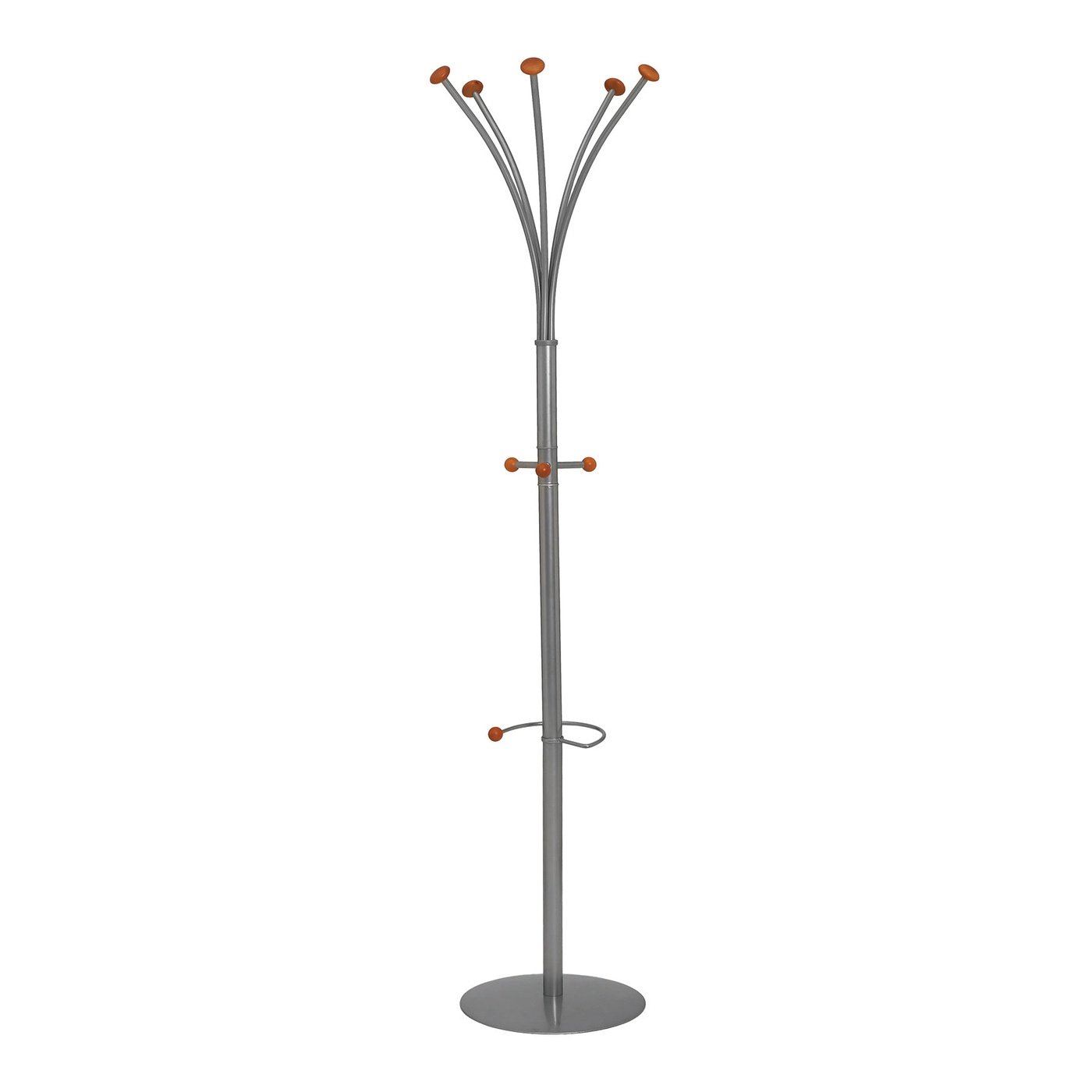 Dynamic Classic Silver Steel Office Coat Stand - 1870mm Height, 380mm Width, Self-Assembly, 1-Year Guarantee