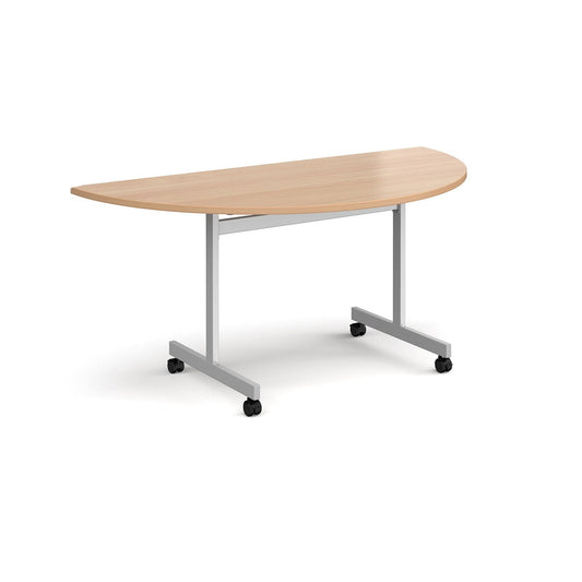 Semi circular fliptop meeting table with silver frame - Office Products Online