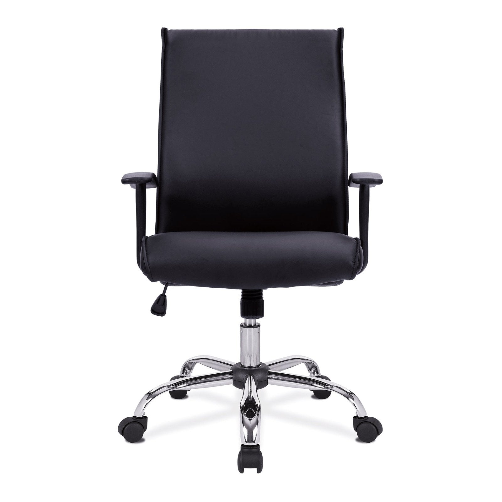 Shirt-Tail Leather Faced Executive Armchair with Chrome Base - Black - Office Products Online
