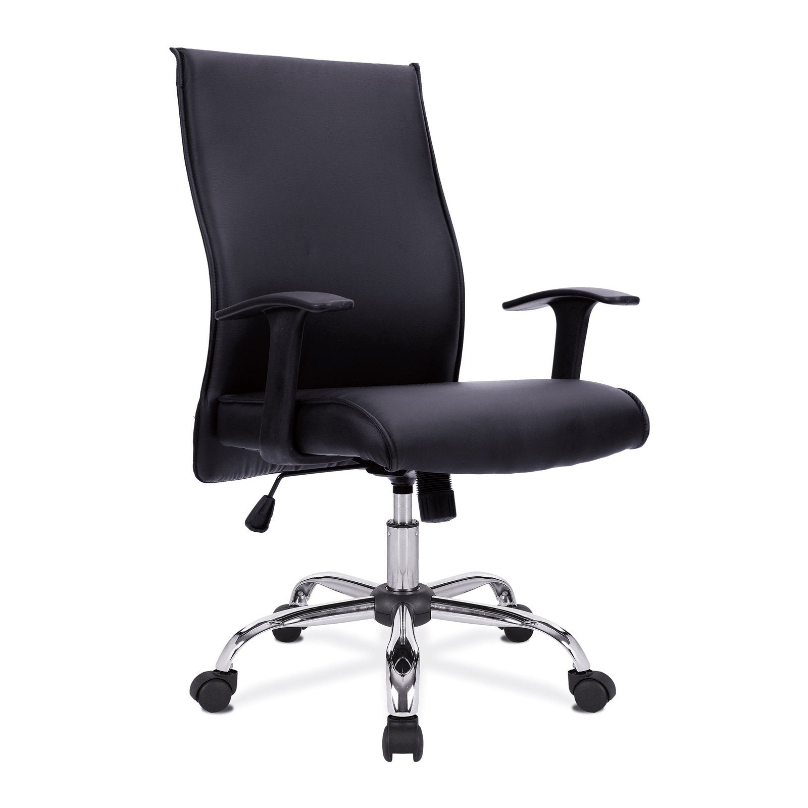 Shirt-Tail Leather Faced Executive Armchair with Chrome Base - Black - Office Products Online