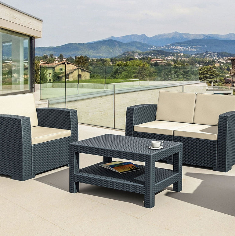 Single & Two Seater Rattan Style Outdoor Sofa with Table Set - Dark Grey - Office Products Online