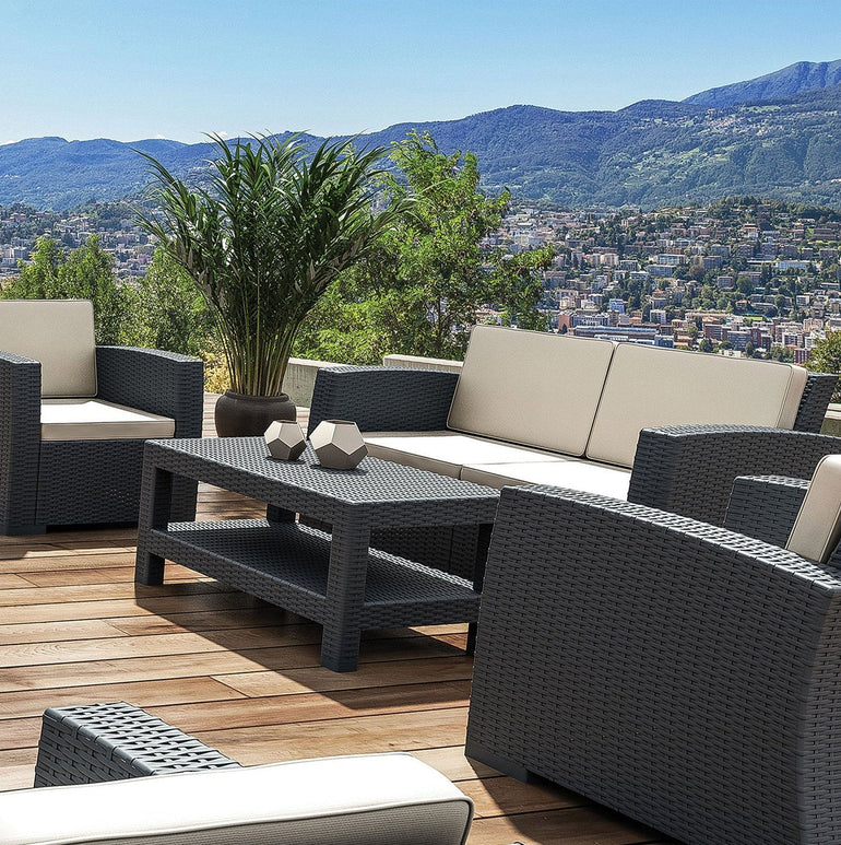 Single & Two Seater Rattan Style Outdoor Sofa with Table Set - Dark Grey - Office Products Online