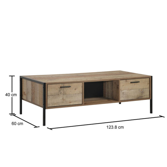 Stretton 4 Drawer Coffee Table Rustic Oak Panel Effect allhomely
