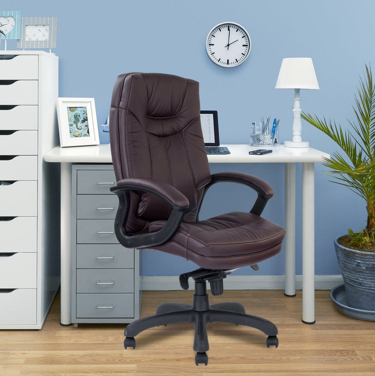 Stylish High Back Leather Faced Executive Armchair with Upholstered Armrests and Pronounced Lumbar Support - Office Products Online