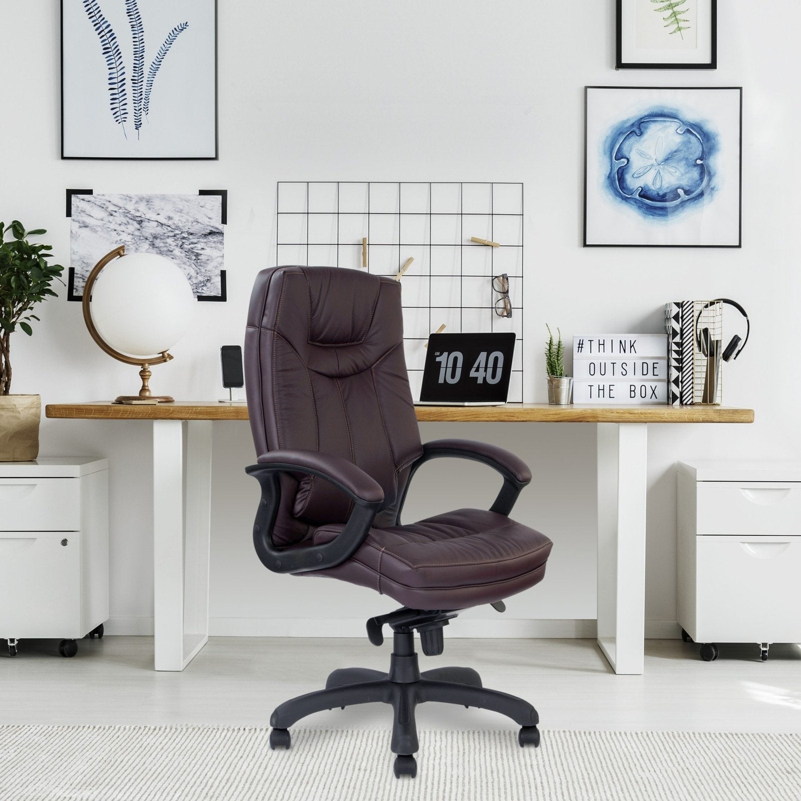 Stylish High Back Leather Faced Executive Armchair with Upholstered Armrests and Pronounced Lumbar Support - Office Products Online