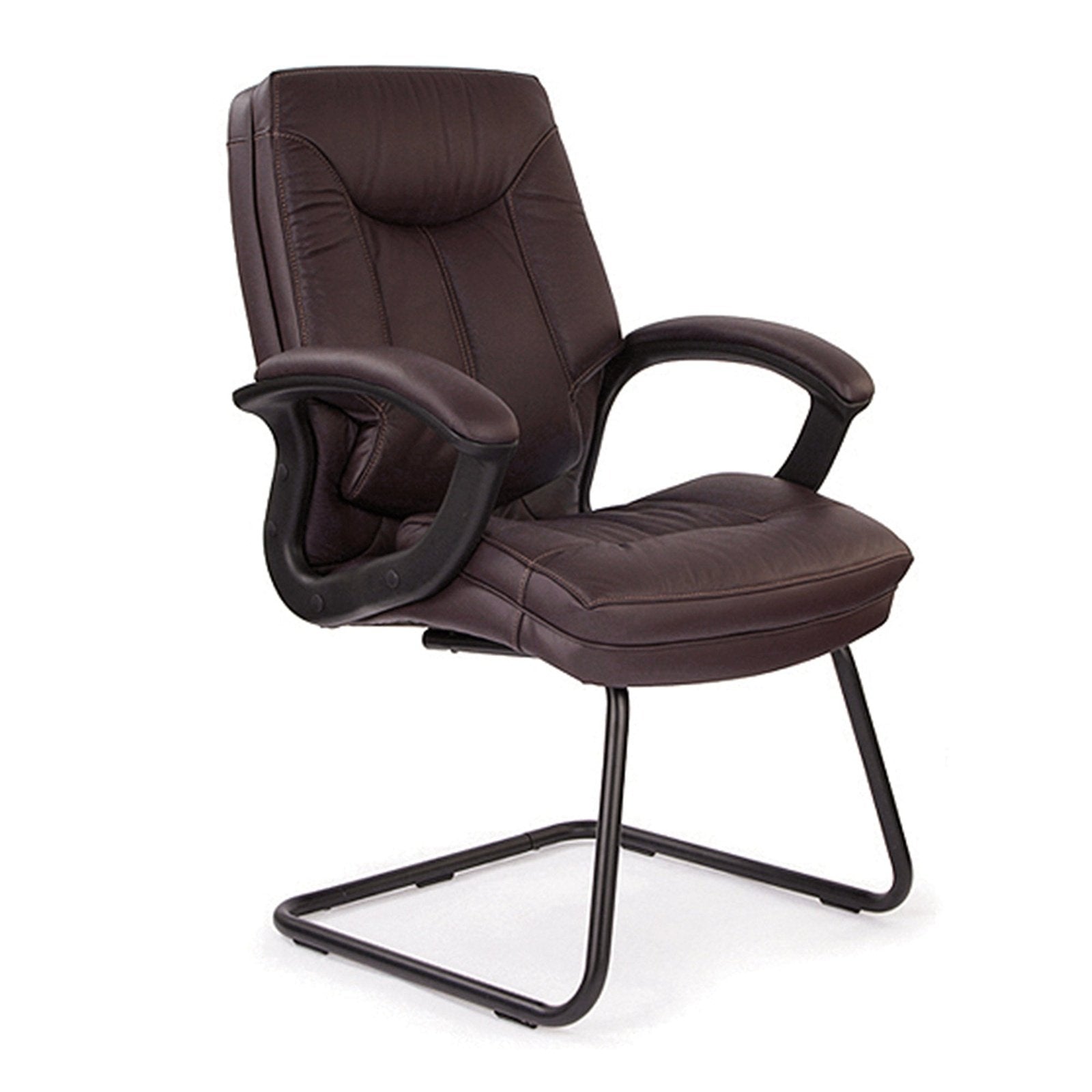 Stylish High Back Leather Faced Visitor Armchair with Upholstered Armrests and Pronounced Lumbar Support - Office Products Online