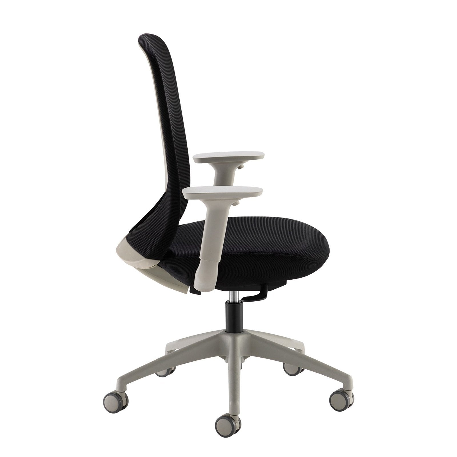Sway mesh back adjustable operator chair with black fabric seat, grey frame and base - Office Products Online